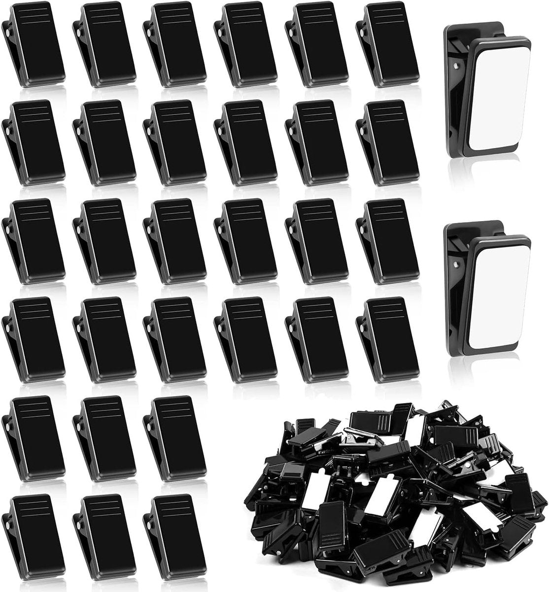 60 pieces - 1.3*2.6 cm - PP clip - self-adhesive spring clips - acrylic glue clips - self-adhesive plastic wall clips - small self-adhesive clip - small size mini spring clips - for Christmas decorations, photos, posters, school, office - black