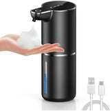 Soap Dispenser - Automatic Soap Dispenser - 350ml - Automatic Foam Soap Dispenser - Wall-Mounted Soap Dispenser - USB Rechargeable - 4 Adjustable Levels Soap Dispenser - For Bathroom and Kitchen - 19*11*7.5 cm - Black