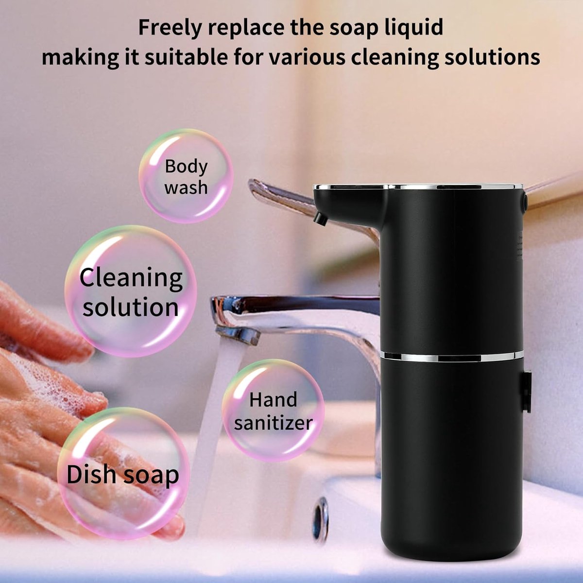 Soap Dispenser - Automatic Soap Dispenser - 350ml - Automatic Foam Soap Dispenser - Wall-Mounted Soap Dispenser - USB Rechargeable - 4 Adjustable Levels Soap Dispenser - For Bathroom and Kitchen - 19*11*7.5 cm - Black
