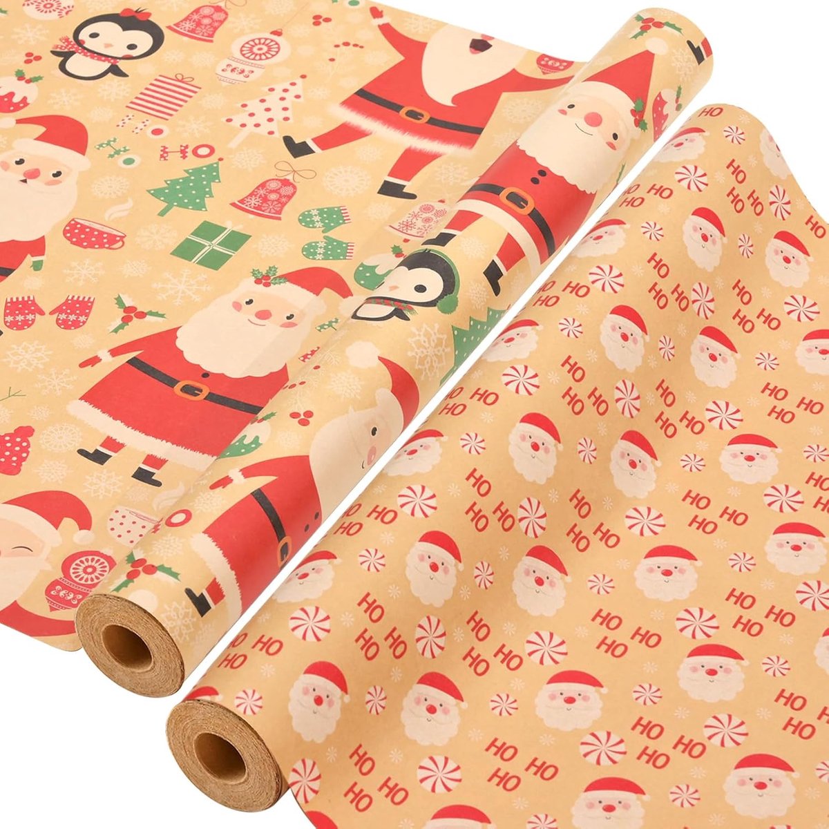 Wrapping paper - Christmas wrapping paper - Christmas gift paper - Wrapping paper with figures - 43 x 300cm - 2 Rolls - Christmas paper wrapping paper for Christmas - Christmas paper wrapping paper for children - gift paper - Kraft gift paper - Christmas