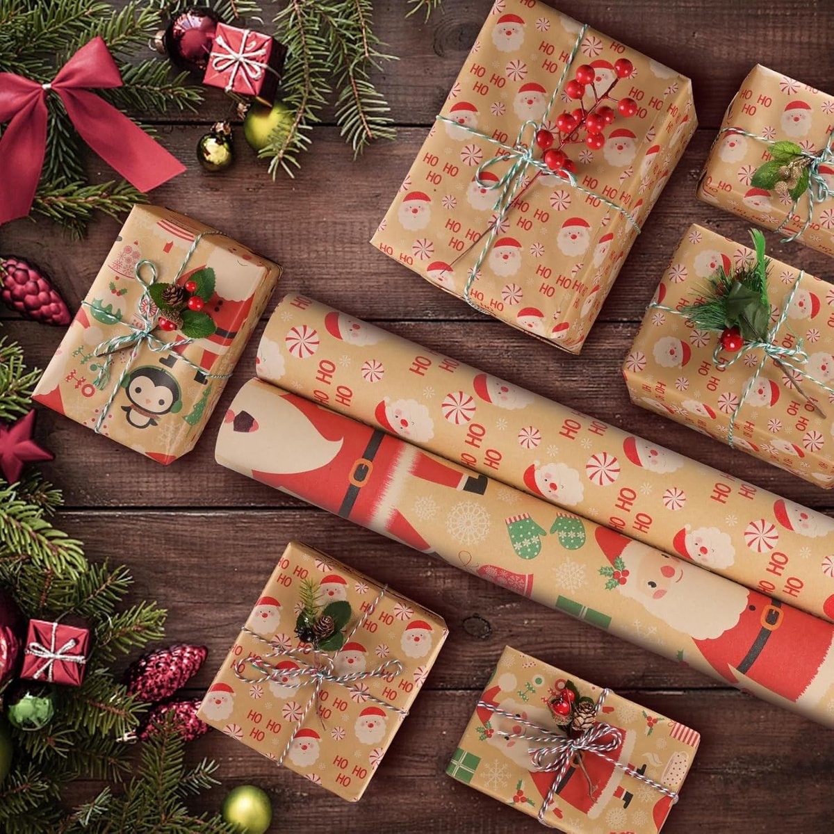 Wrapping paper - Christmas wrapping paper - Christmas gift paper - Wrapping paper with figures - 43 x 300cm - 2 Rolls - Christmas paper wrapping paper for Christmas - Christmas paper wrapping paper for children - gift paper - Kraft gift paper - Christmas