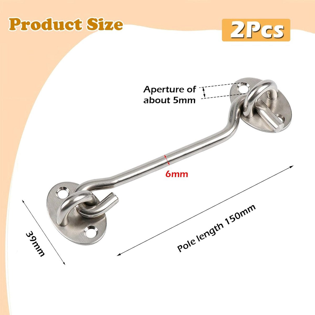 pieces - Wind hook - 6 inch - Wind hooks - Door hinges - Door bolt - Hinge - barn door hook - hook and eye bolt - cabin hooks and eye bolt - swivel window hook - door hooks - lock - for sliding door, bedroom, bathroom - 150*39 mm - silver