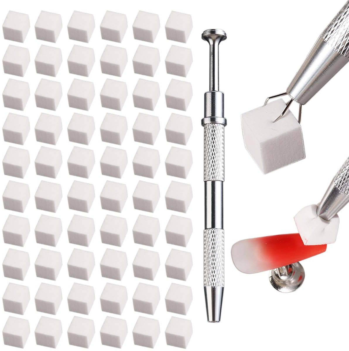 Nail Sponge SET - 100 Pieces - Nail Sponge with Metal Gripper - Soft Nail Sponges - Ombre Nail Brush - Nail Tools - For Gradient and Halo Nail Art - Professional Nail Tools and Accessories