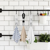 6 pieces - towel clips - bath towel clip - metal kitchen tea towel hooks - with woven cotton rope loop - for hanging tea towel holders in kitchen, bathroom, home - black and white - 11*2.3 cm - 45-Degree Angle