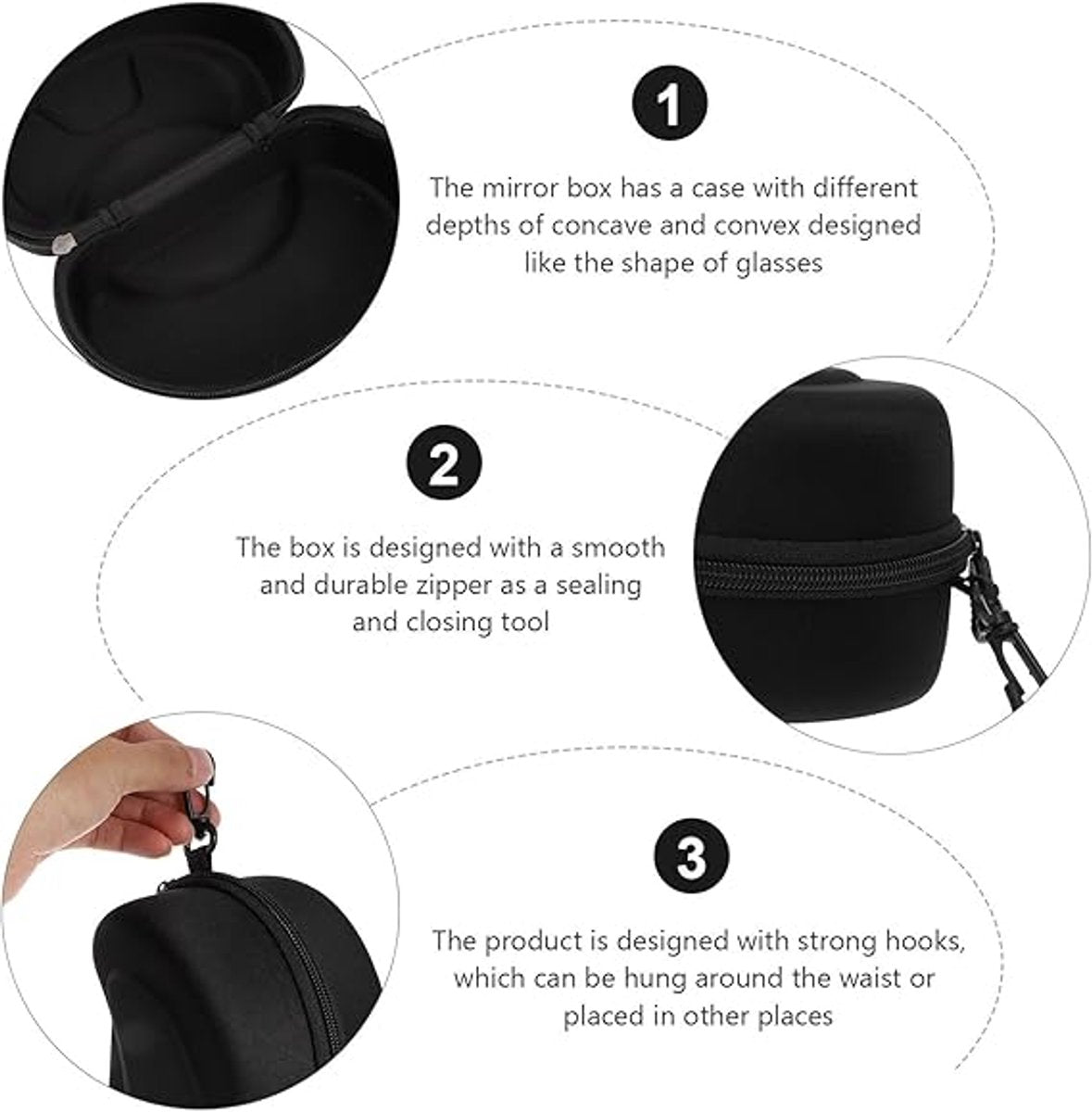 Ski goggles case - Sunglasses case - Glasses case - Glasses case - Ski goggles storage case - ski goggles protective cover - storage box - protective cover - with hook - for ski goggles, sunglasses, sports glasses, sunglasses and reading glasses - 20*12*1
