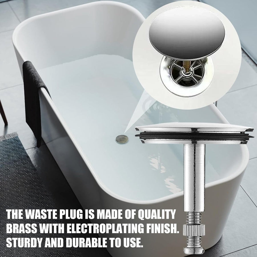 Bathtub Drain Plug 43mm - Stem Diameter 8mm - Bathtub Cover, Bathroom Washbasin Cap - Height Adjustable Drain Plug for Bathtub, Kitchen, Sink - Solid Brass Drain Stopper