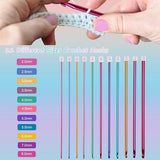 11 knitting needles - Tunisian crochet hook set - multicolored aluminium Tunisian crochet hooks - Tunisian Crochet - knitting needle set - Knitting needle set for crochet enthusiasts and beginners - 2mm to 8mm - 45-Degree Angle