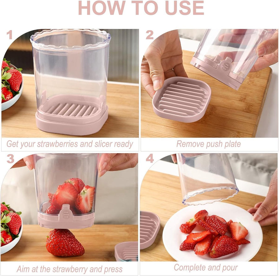Fruit slicer - Multifunctional slicer - Fruit slicing cup - Grape slicer - strawberry slicer - fast banana, grape and egg cuber - Kitchen Tool - kitchen utensils - portable kitchen tool - Pink