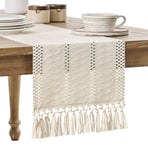 Table runner - tablecloth - Bohemian style table runner - pink table runner - with knotted tassel - farmhouse woven home decor - white - 30*240 cm