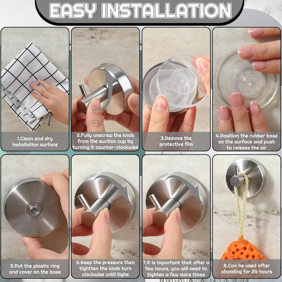 pieces - 6*6*5.5 cm - Suction cup hooks - Hooks with vacuum suction cup - towel hooks without drilling - waterproof - suction cup hook for shower, bathroom, kitchen, glass door - silver