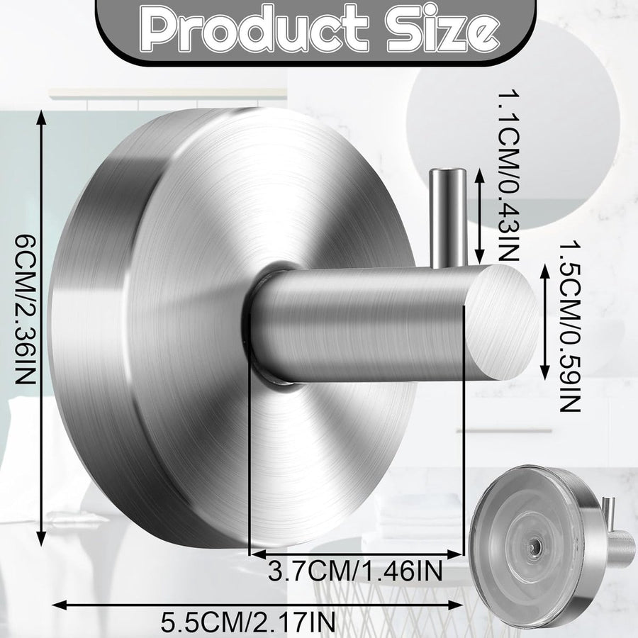 pieces - 6*6*5.5 cm - Suction cup hooks - Hooks with vacuum suction cup - towel hooks without drilling - waterproof - suction cup hook for shower, bathroom, kitchen, glass door - silver
