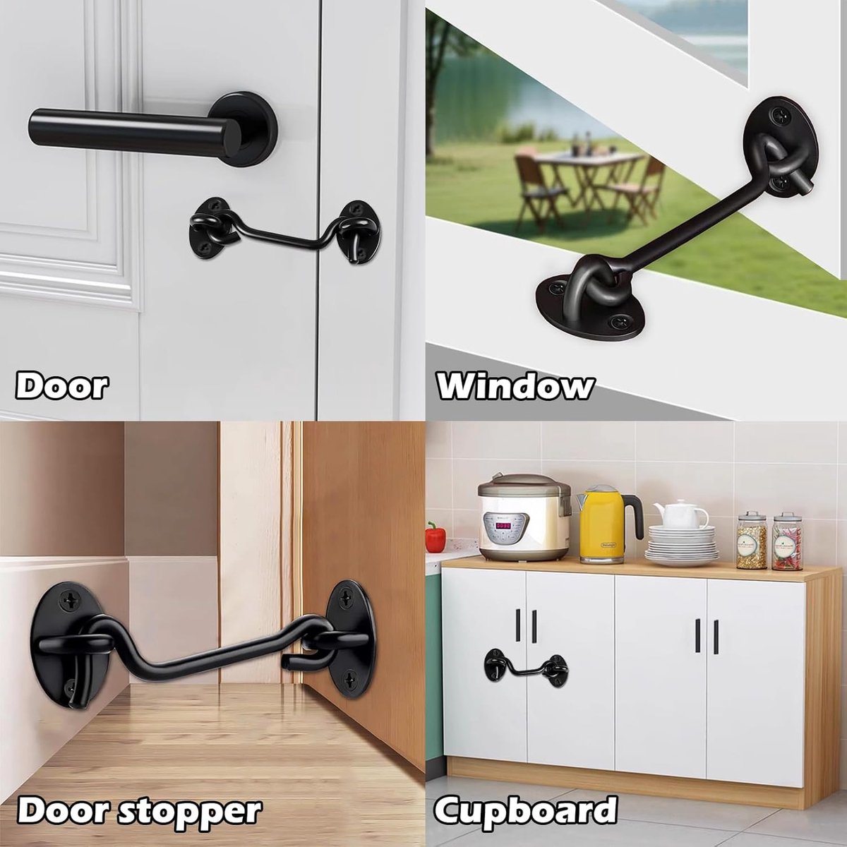 2 pieces - Wind hook - 6 inch - Wind hooks - Door hinges - Door bolt - Hinge - barn door hook - hook and eye bolt - cabin hooks and eye bolt - swivel window hook - door hooks - lock - for sliding door, bedroom, bathroom - 150*39 mm - black