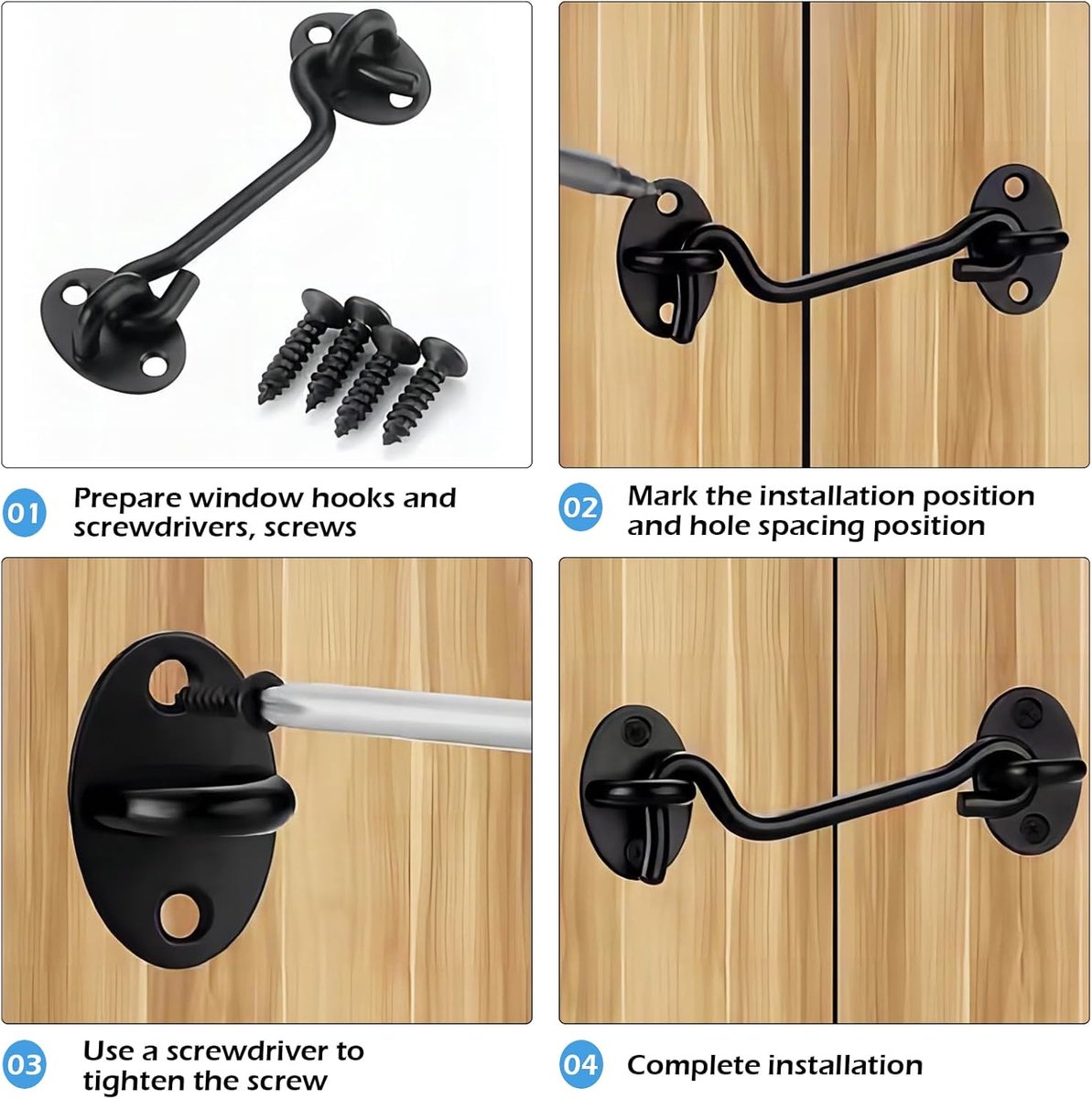 2 pieces - Wind hook - 6 inch - Wind hooks - Door hinges - Door bolt - Hinge - barn door hook - hook and eye bolt - cabin hooks and eye bolt - swivel window hook - door hooks - lock - for sliding door, bedroom, bathroom - 150*39 mm - black