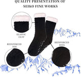 House socks - fluffy warm coral fleece lined - non-slip socks for men and girls - Thick Winter coral fleece - Sleep socks - Postpartum socks - Fluffy Slipper socks - soft and comfortable floor socks - Black - Rear View