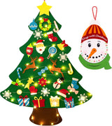 Felt Christmas tree - With Snowman advent calendar - Christmas decoration set - Felt Christmas tree for children incl. 33 ornaments - Mini Christmas tree - children's gift with string lights - Safe felt DIY tree - children's Christmas DIY wall hanging - C