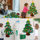 Felt Christmas tree - With Snowman advent calendar - Christmas decoration set - Felt Christmas tree for children incl. 33 ornaments - Mini Christmas tree - children's gift with string lights - Safe felt DIY tree - children's Christmas DIY wall hanging - C