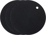 Silicone Pot Holders - Round - Pot Holders - Glass Coasters - Heat-Resistant Pot Holders - For Pots and Pans - Insulation Mats - Durable Non-Slip - Heat-Resistant Mats - Durable Flexible - Black