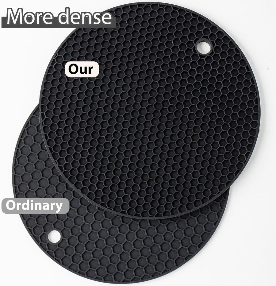 Silicone Pot Holders - Round - Pot Holders - Glass Coasters - Heat-Resistant Pot Holders - For Pots and Pans - Insulation Mats - Durable Non-Slip - Heat-Resistant Mats - Durable Flexible - Black