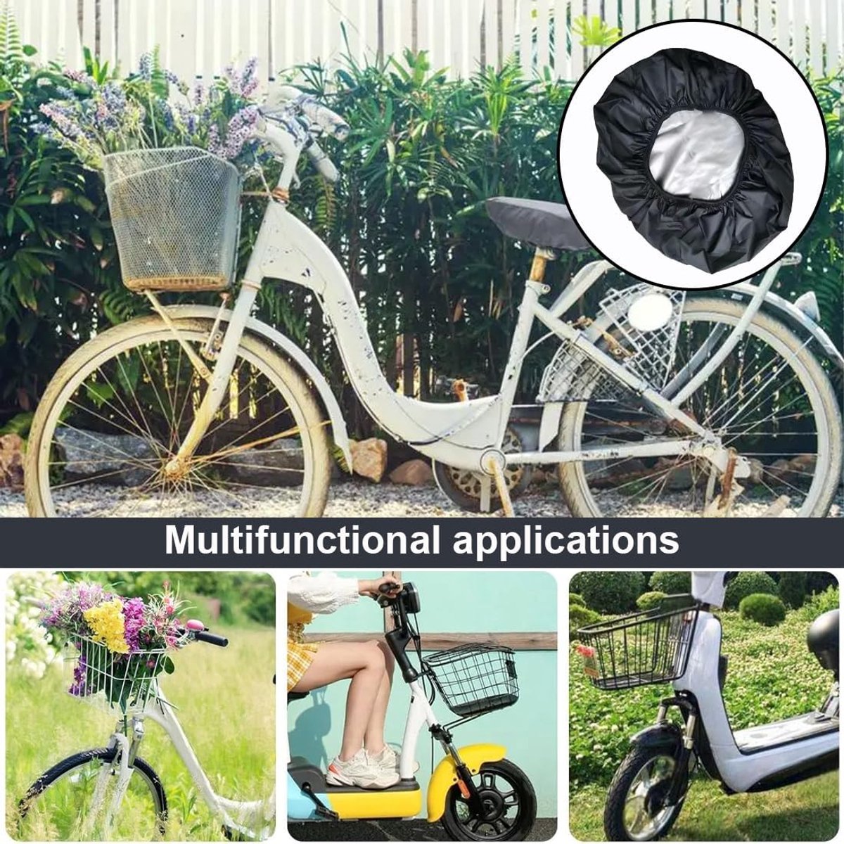 Bicycle crate cover - Bicycle covers - Rain cover - Rain cover for bicycle basket - Rain cover for electric vehicles - Waterproof bicycle basket cover - Universal waterproof bicycle basket protector - Dust cap - Adjustable cover - Water-resistant - 54*47