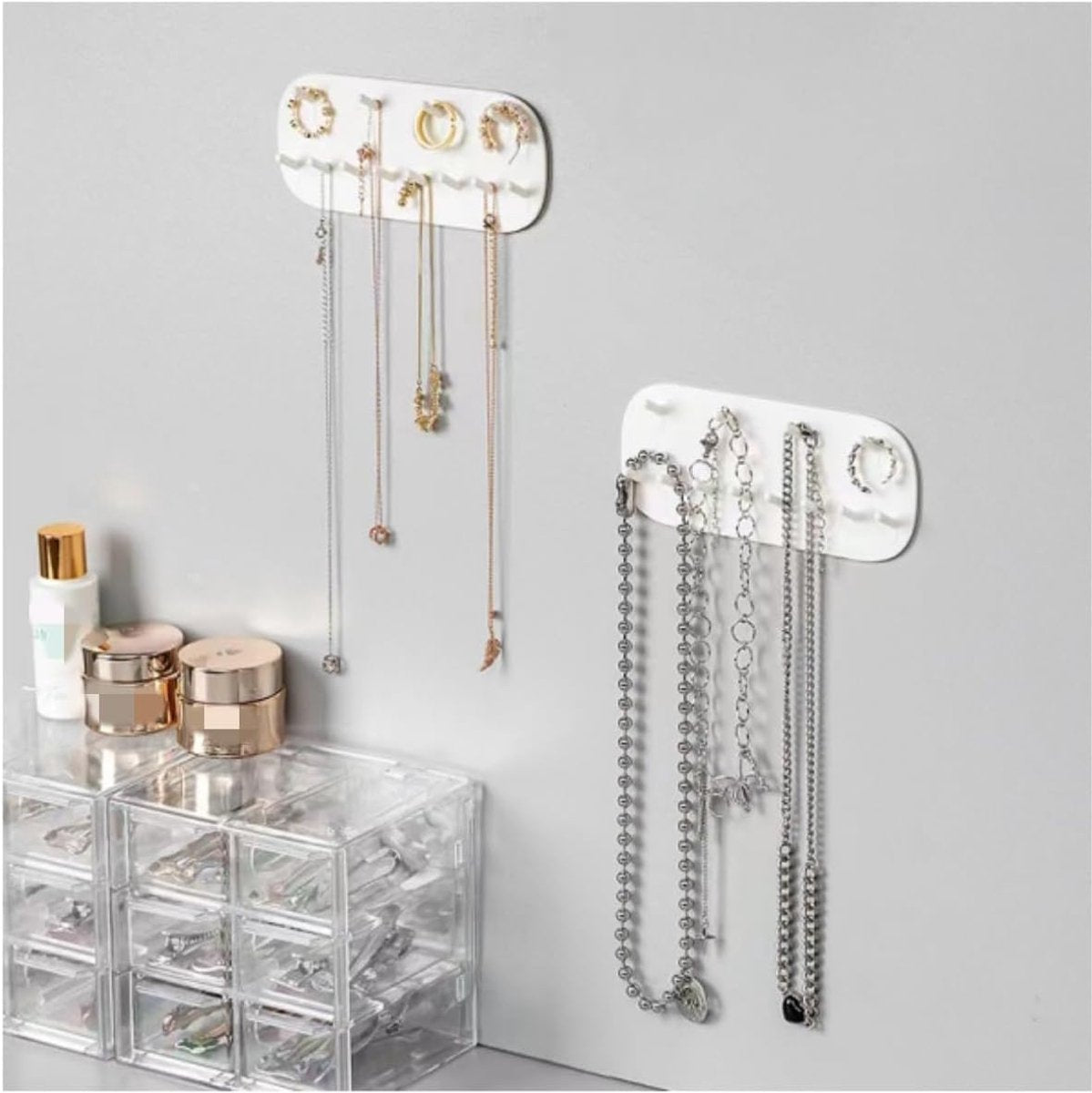 2 pieces - Jewelry stands - Jewelry display stand - Earring rack - Necklace holder organizer - wall jewelry organizers - Jewelry hooks - Necklace hook - Shelves - Display rack - for earrings, necklaces, bracelets, gift idea - 14*6*2 cm - white