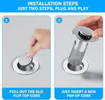 Pieces Drain 34-40mm - Drain Stopper - Improved Bathroom Washbasin Drain Plug with Hair Strain - Drain Set - With Anti-Clog Screen - Stopper - Removable Strainer Drain Plug - Drain Plug for Surface-Mounted Sinks - Bath Drain Stopper