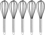 Set of 5 Egg Beaters - 10 Inch - Whisk - Beater Set - Kitchen Whisk - Hand Mixer - Silicone Egg Beater - Manual Egg Beater - Scratch-Free Beating - Non-Stick - for Beating Eggs, Blending, Whipping & Stirring - Black