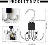 2 pieces - Belt Rack - Belt Organizer - Bra Hanger - Tank Top Hanger - Clothes Hanger - Clothes Hangers - 360° Rotating Metal - Bra Organizer - Storage Rack - with 6 Hooks - for belts, ties, tank tops, bras, scarves and handbags - 14*10 cm - Black - 45-Degree Angle