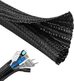3m*13mm - cable protector - cable management - cable sleeve - black cable cover - cable management - cable cover for cable harness - braided cable cover - split and self-rolling cover - for USB cable, power cable, audio and video cable - black