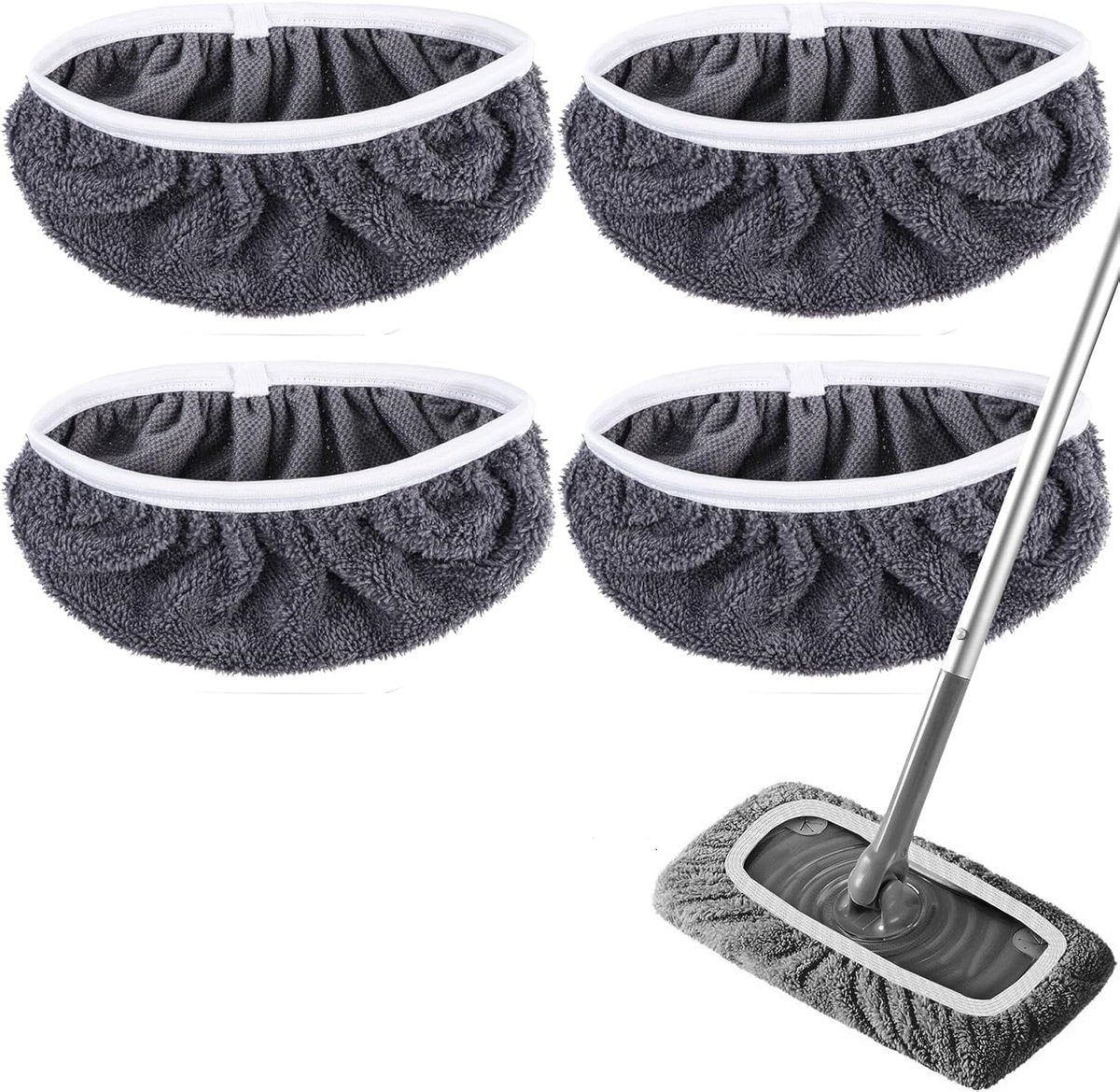 4 Pack Reusable Microfiber Cloths - Suitable for Efficient Sweeping Cleaning - Suitable for Swiffer Sweeper - Wet & Dry Cleaning Cloths - Mop Head Replacement - Washable Refills - for Household Floors - 25 x 11.5 cm - Grey
