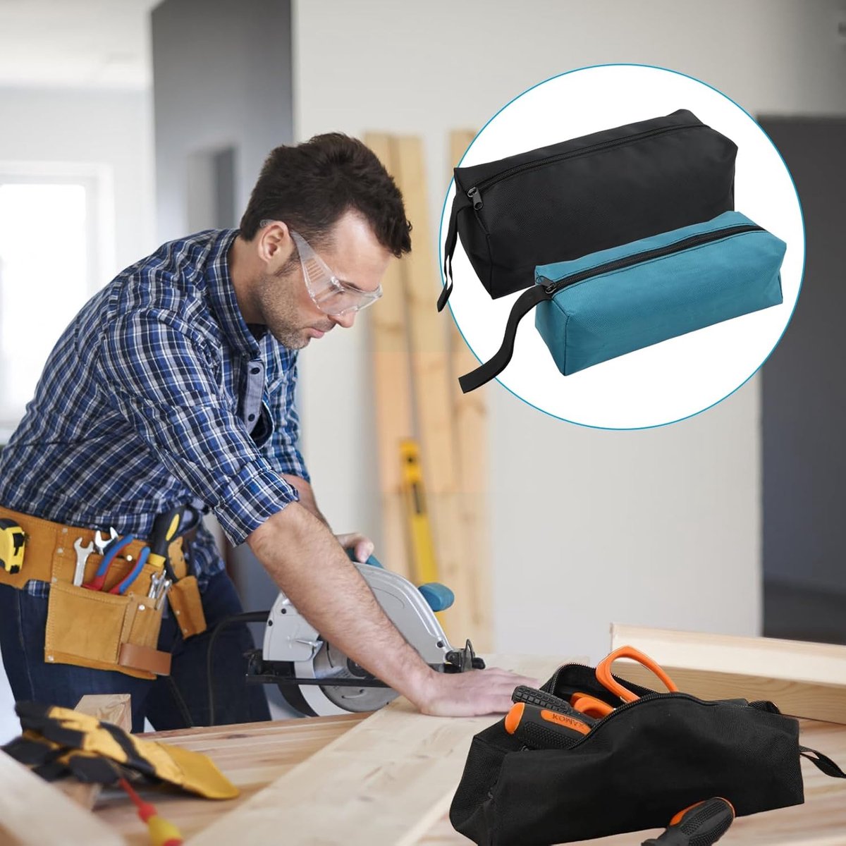 2 pieces - 30*10*10cm and 25*8*8.5 cm - Tool bag - small tool bags - waterproof tool bags - sturdy small tool bag - for carpenter, tools and power tools - black and blue