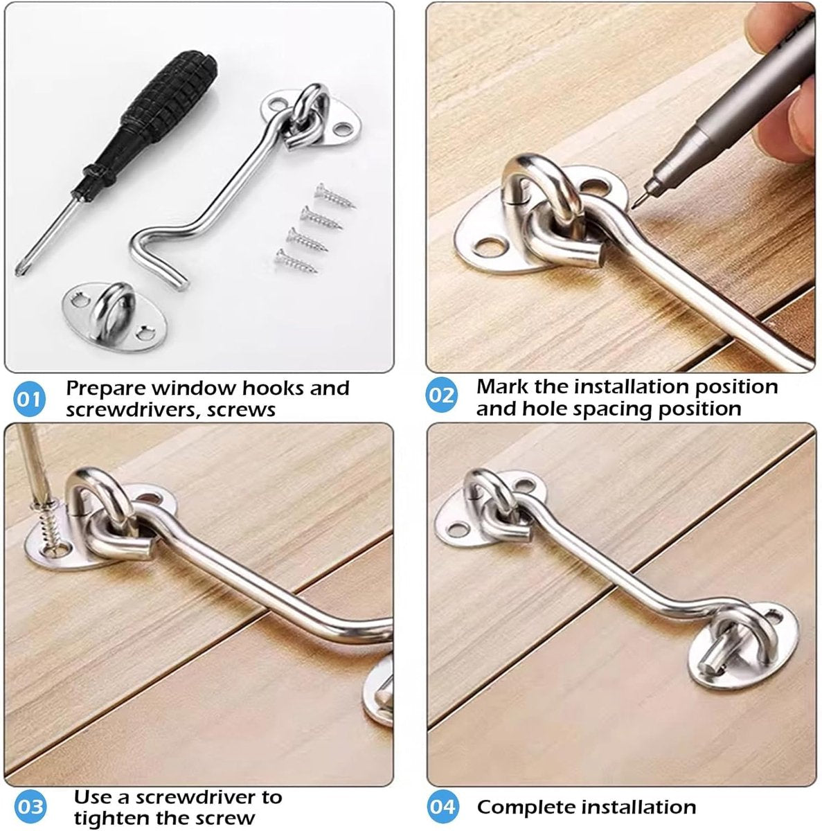 2 pieces - Wind hook - 3 inch - Wind hooks - Door hinges - Door bolt - Hinge - barn door hook - hook and eye bolt - cabin hooks and eye bolt - swivel window hook - door hooks - lock - for sliding door, bedroom, bathroom - 75*39 mm - silver