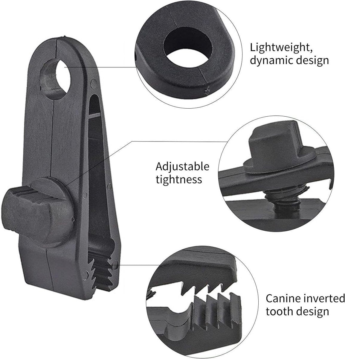 10 pieces - 2.6*8.3*3 cm - tent clips - tarp clips - clips for outdoor awnings - clips for sun sails - clips for tent tarpaulins - awning accessories - black