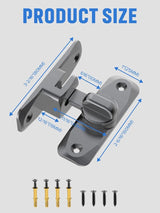 2 pieces - 90/180 degrees - sliding door lock - privacy protection - security sliding door lock - small gate locks - hardware for shed, garden, bathroom, cupboard, window - 80*25 mm - grey - 45-Degree Angle