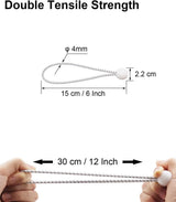 50 pieces - 6 inch - Elastic rope - Elastic cord - Tensioning elastic - tension cord - ball bungee cords - with balls - reusable - for golf nets, soccer goals, camping, tent poles, hose - white rope black spot - 150*22 mm - 45-Degree Angle