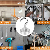 magnetic hook - 10 pieces for more than 5 kg - super strong pulling force - magnet with hook - heavy magnetic hook for hanging, kitchen - silver