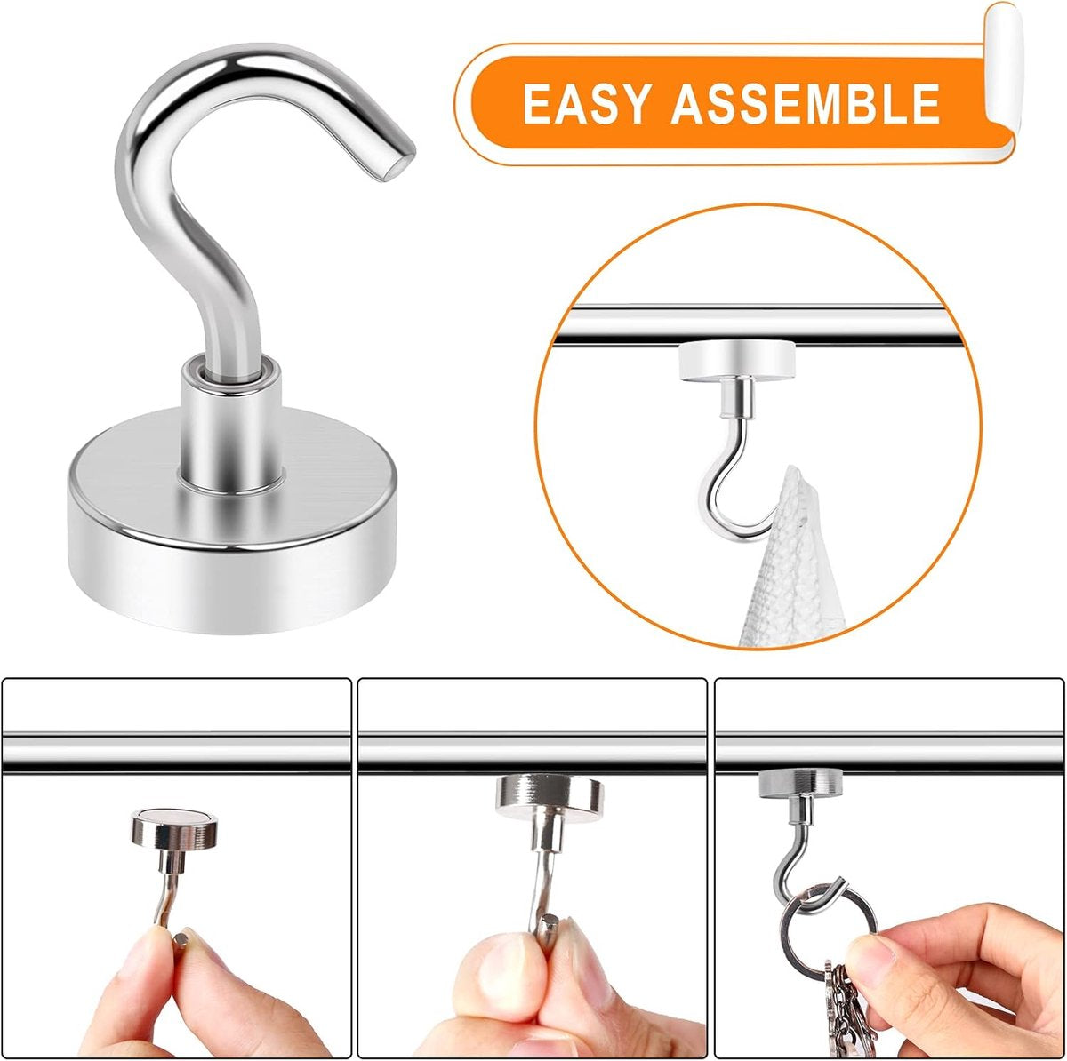 magnetic hook - 10 pieces for more than 5 kg - super strong pulling force - magnet with hook - heavy magnetic hook for hanging, kitchen - silver