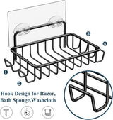 Soap Holders - 2 Pieces - Hanging Soap Holder - Soap Dish - Soap Holder for Shower Wall with 4 Hooks - Stainless Steel - Soap Holder with Drain - Small Soap Dish - Wall Mounting - Portable - Bathroom Accessories - Shower - No Drilling Required - Self-Adhe - 45-Degree Angle