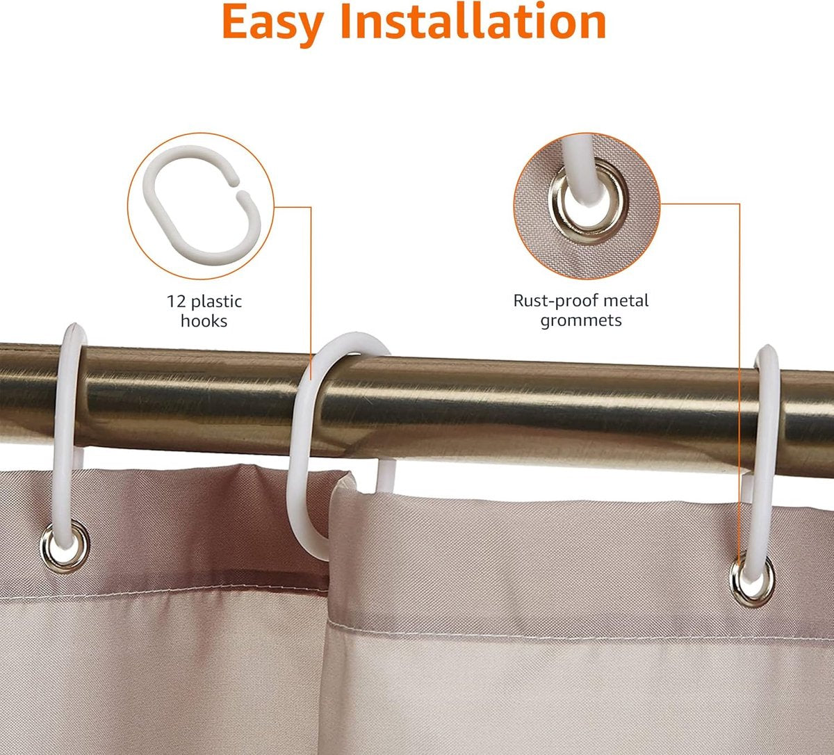 Shower curtain - Shower curtain for the bathroom - Anti-mold shower curtain - water-repellent material - with rings - machine washable - Bathroom accessories - 180*180 cm - brown