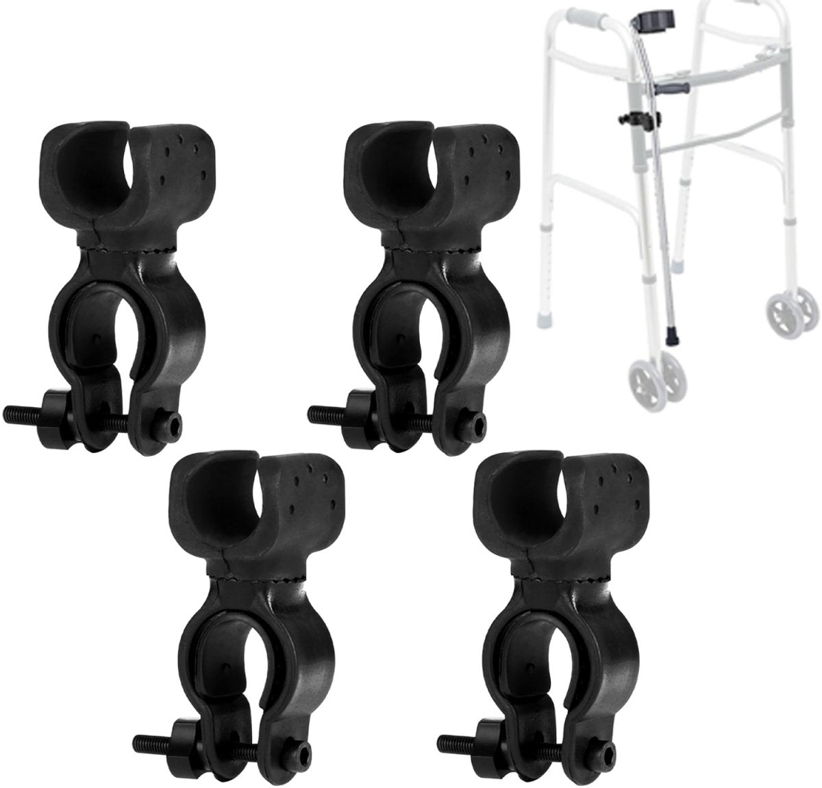 pieces - walking stick holder - wheelchair accessories - scooter accessories - crutch holder - versatile crutch holder - universal accessories for crutches, rollator, wheelchair, bicycle - 8.3*4.5*3.3 cm - black