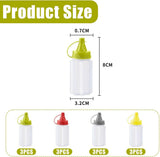 12 pieces - 3.2*3.2*8 cm - sauce bottles - portable sauce bottles - mini sauce bottles - squeeze bottle - ketchup bottle - salad dressing bottle - leak-proof plastic sauce bottles - squeezable sauce containers - kitchen supplies - grey, red, yellow, green