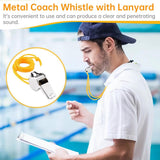 24 pieces - Whistles - Coach Whistle - Outdoor Whistle - Stainless Steel Whistles - Football Referee Whistle - Whistle with Lanyard - Outdoor Accessories - For Emergencies, Sports Training, Referee - Silver - 4*2*1.5 cm - Front View