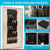 150*56 cm - Over-the-door shoe organizer - Wall compartment - 24 large - breathable mesh pockets - shoe rack - hanging storage - various storage space - breathable over-the-door closet storage, sneakers - black