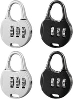 Allecto Plus - Mini Combination Lock for Suitcase Backpack Travel Bag - 3-Digit Padlock - 4 Pieces Black Silver - Adjustable - Jewelry Box Locks - Round