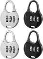 Allecto Plus - Mini Combination Lock for Suitcase Backpack Travel Bag - 3-Digit Padlock - 4 Pieces Black Silver - Adjustable - Jewelry Box Locks - Round