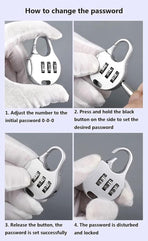 Allecto Plus - Mini Combination Lock for Suitcase Backpack Travel Bag - 3-Digit Padlock - 4 Pieces Black Silver - Adjustable - Jewelry Box Locks - Round