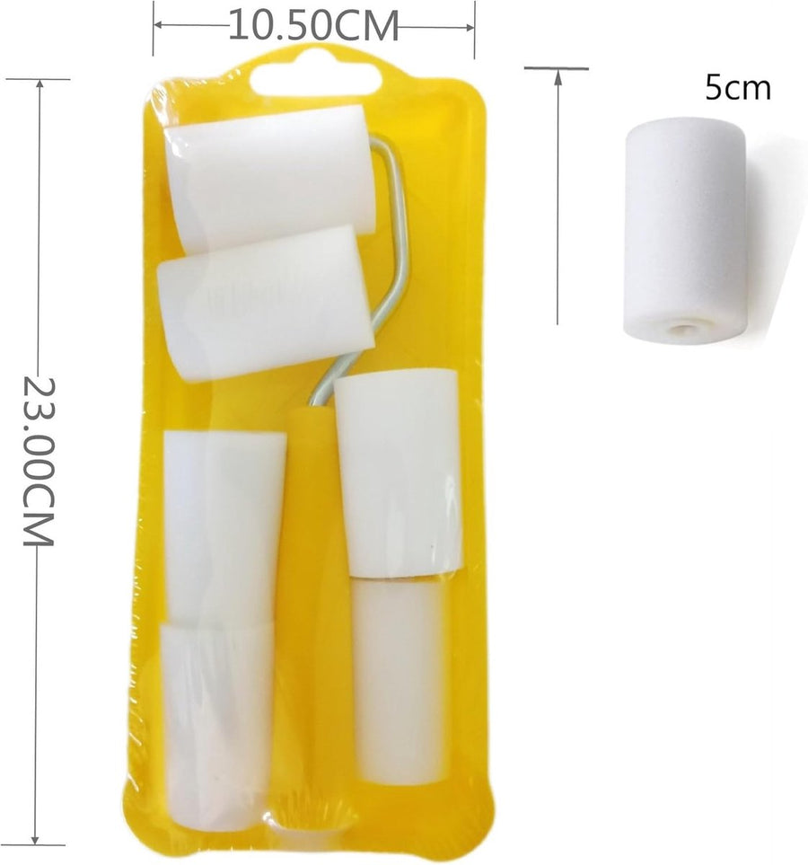 Mini paint roller set - Foam paint roller - with refills - high-density foam rollers *6, paint tray and roller handle - small sponge paint roller - for touch-ups and smooth finishes - 20*10*4 cm - yellow