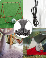 50 pieces - 6 inch - Elastic rope - Elastic cord - Tensioning elastic - tension cord - ball bungee cords - with balls - reusable - for golf nets, soccer goals, camping, tent poles, hose - black rope white spot - 150*22 mm - Front View