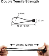 50 pieces - 6 inch - Elastic rope - Elastic cord - Tensioning elastic - tension cord - ball bungee cords - with balls - reusable - for golf nets, soccer goals, camping, tent poles, hose - black rope white spot - 150*22 mm - 45-Degree Angle