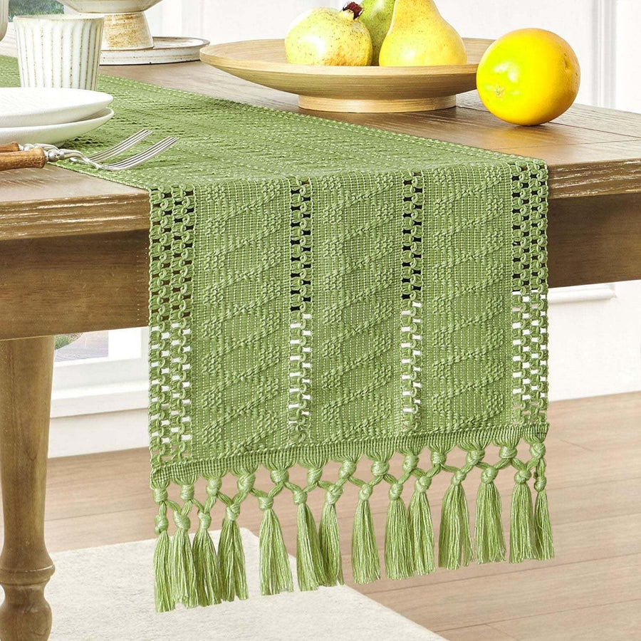 Table runner - tablecloth - Bohemian style table runner - pink table runner - with knotted tassel - farmhouse woven home decor - green - 30*240 cm