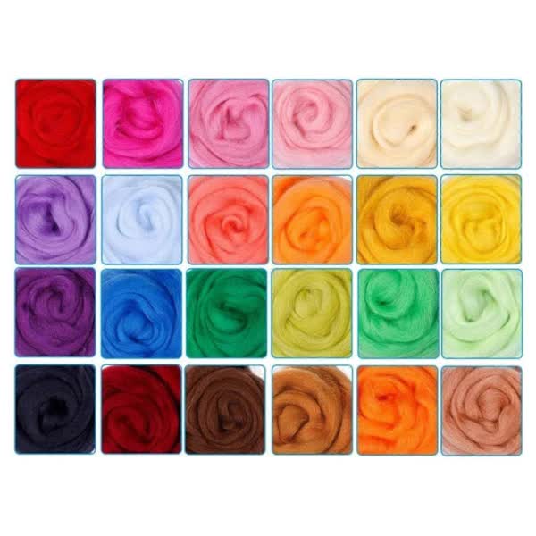 Needle Felting Set with 24 Colors Wool Carded Fleece Felting Complete Needle Felting(Keep away from children)